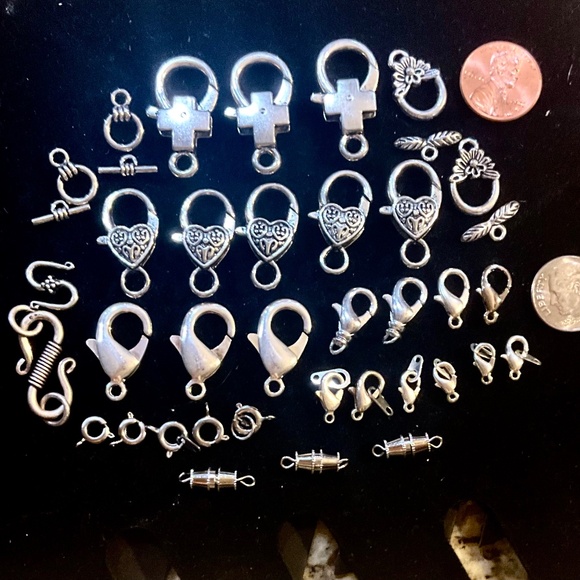 38 items,33 Silver & Silver Plated Jewelry Clasps/5 Silver Plated 18” Curb Chain - Picture 4 of 5